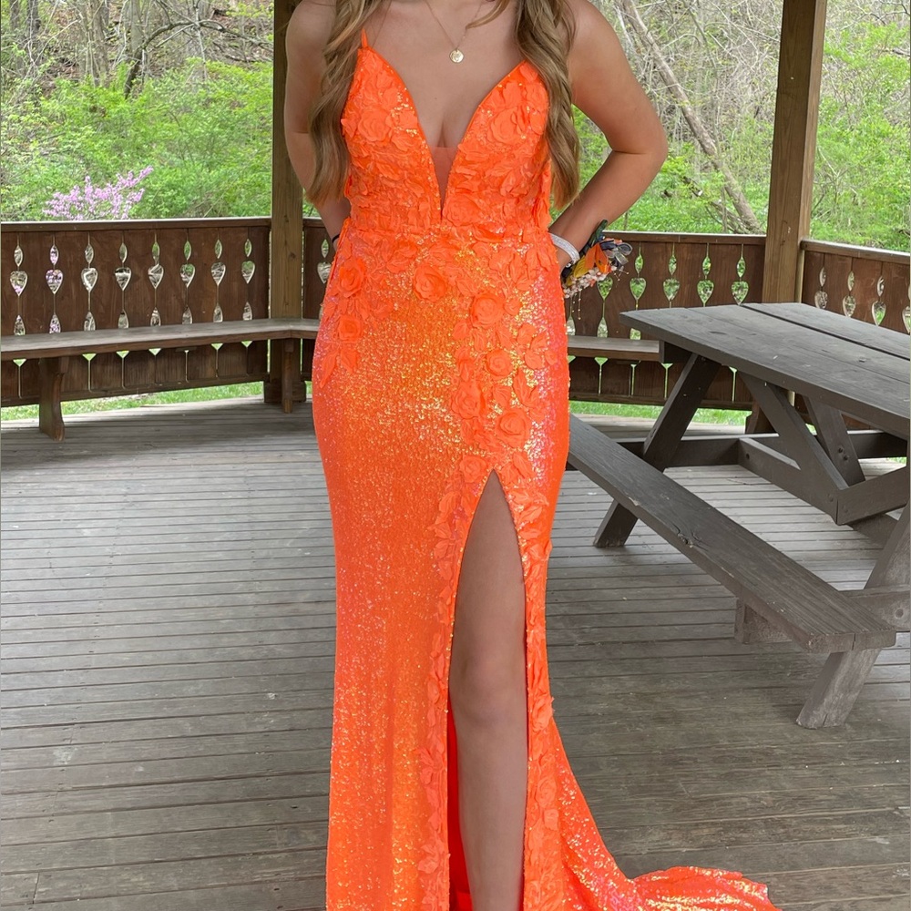 Jovani Orange Prom dress size 6 altered